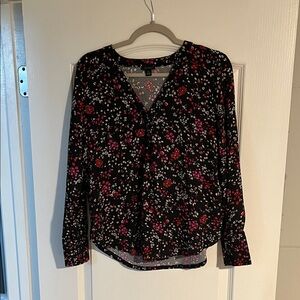 ANN TAYLOR Floral Black and Pink Women's Top